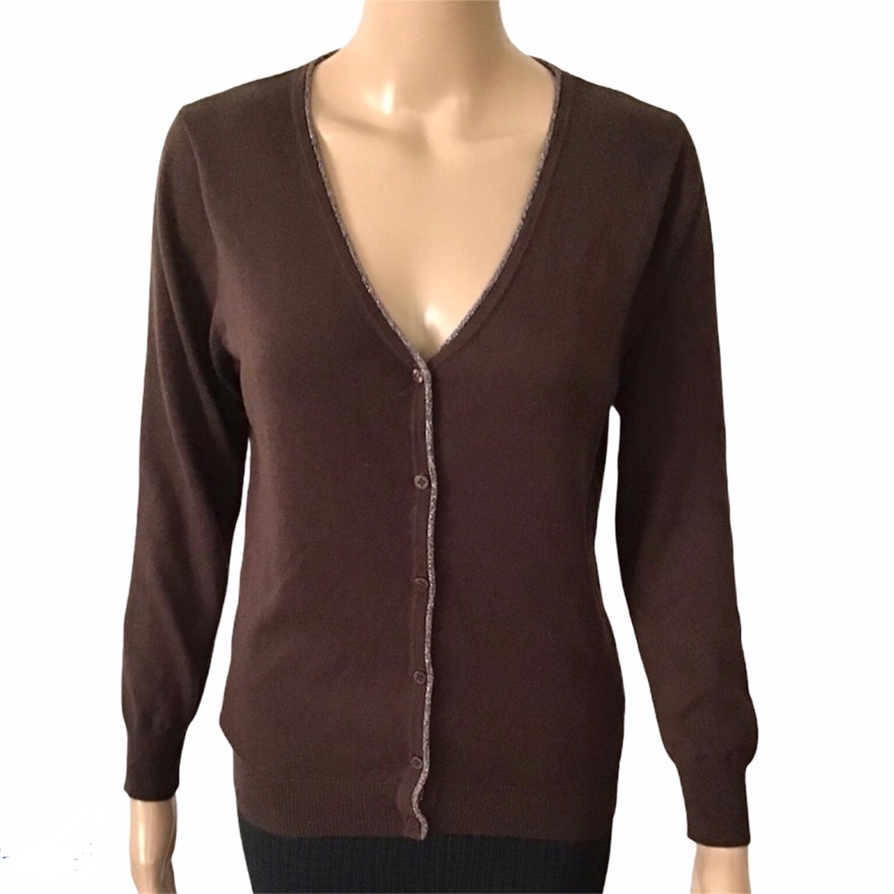 Liz Claiborne Brown Cardigan Sweater Button Front V-Neck Size Large